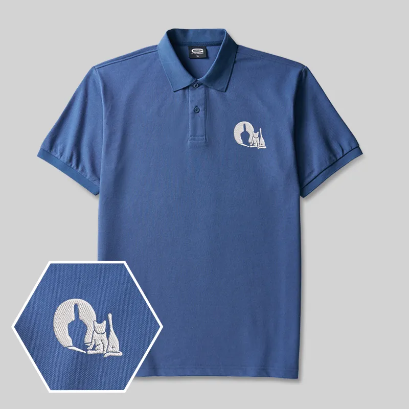 Alternative view of Look the Cat Geek Embroidered Polo Shirts