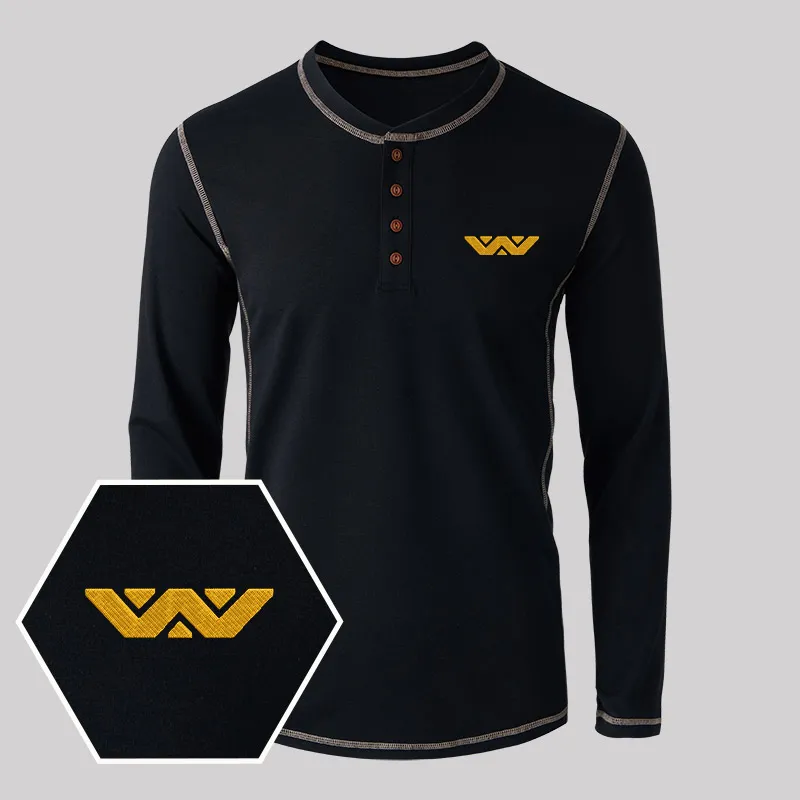 Weyland Corp Embroidered Long Sleeve Henley Shirts - Image 4