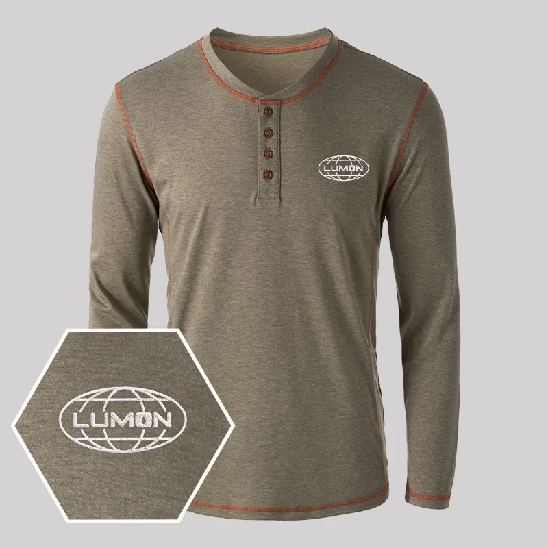 Lumon Embroidered Long Sleeve Henley Shirts - Image 6