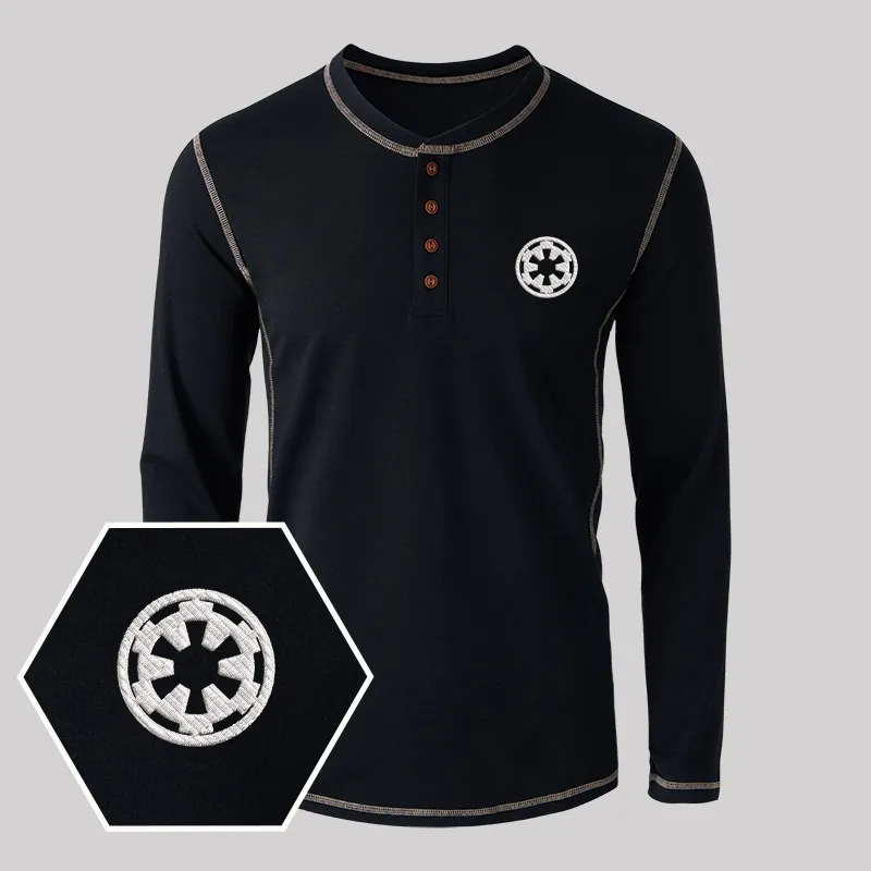 Wheel Smart Controller Embroidered Long Sleeve Henley Shirts - Image 3