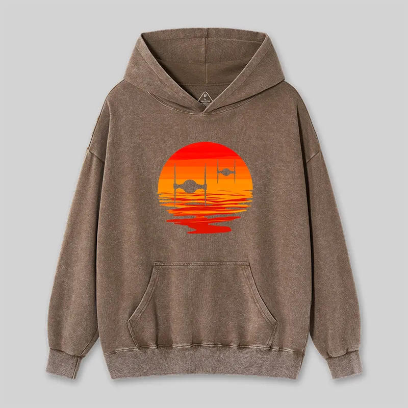 Alternative view of Sunset Wing Starfighter Washed Hoodie