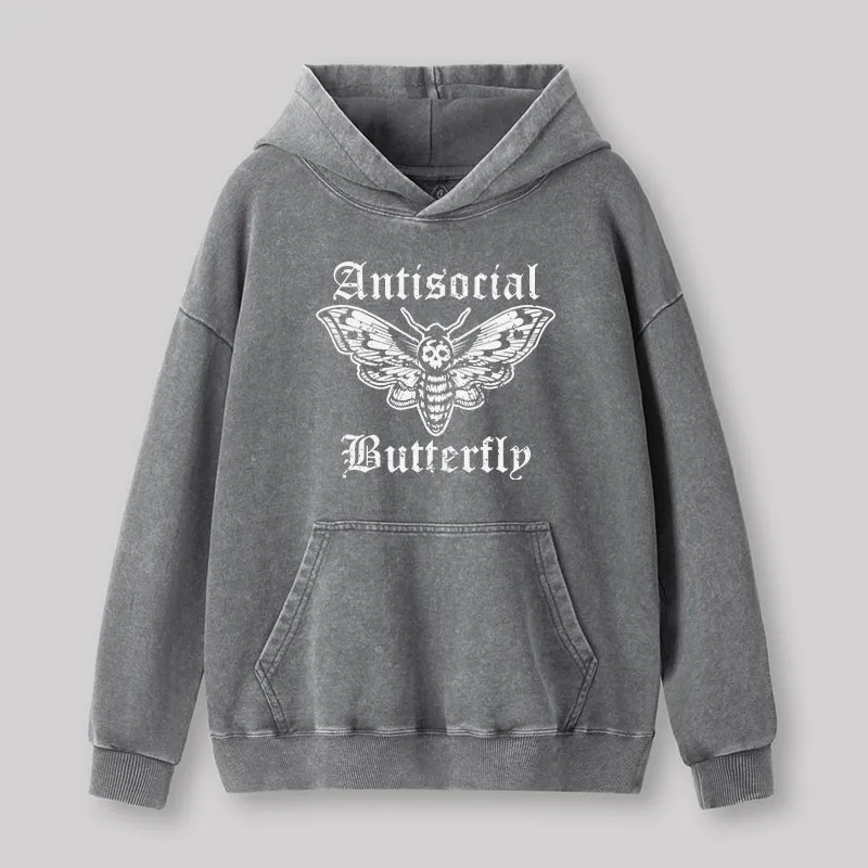 Funny Antisocial Butterfly Washed Hoodie - Image 4