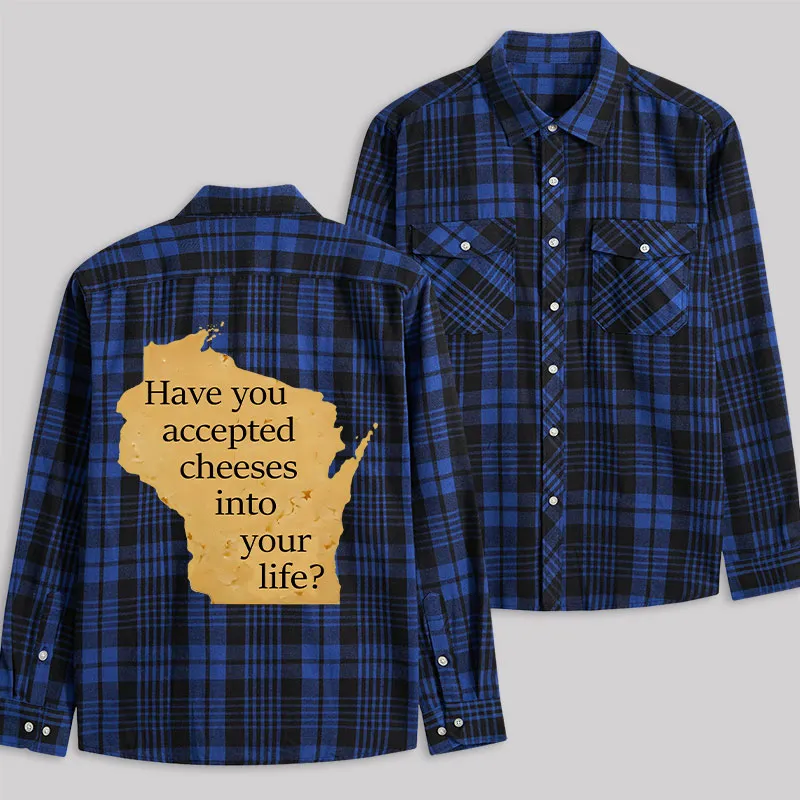 Wisconsin Cheese Pun Plaid Flannel Shirt - Image 2