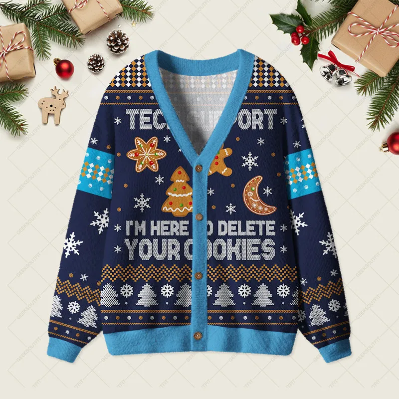 Tech Support Computer Programmer Blue Geek Ugly Cardigan Sweaters