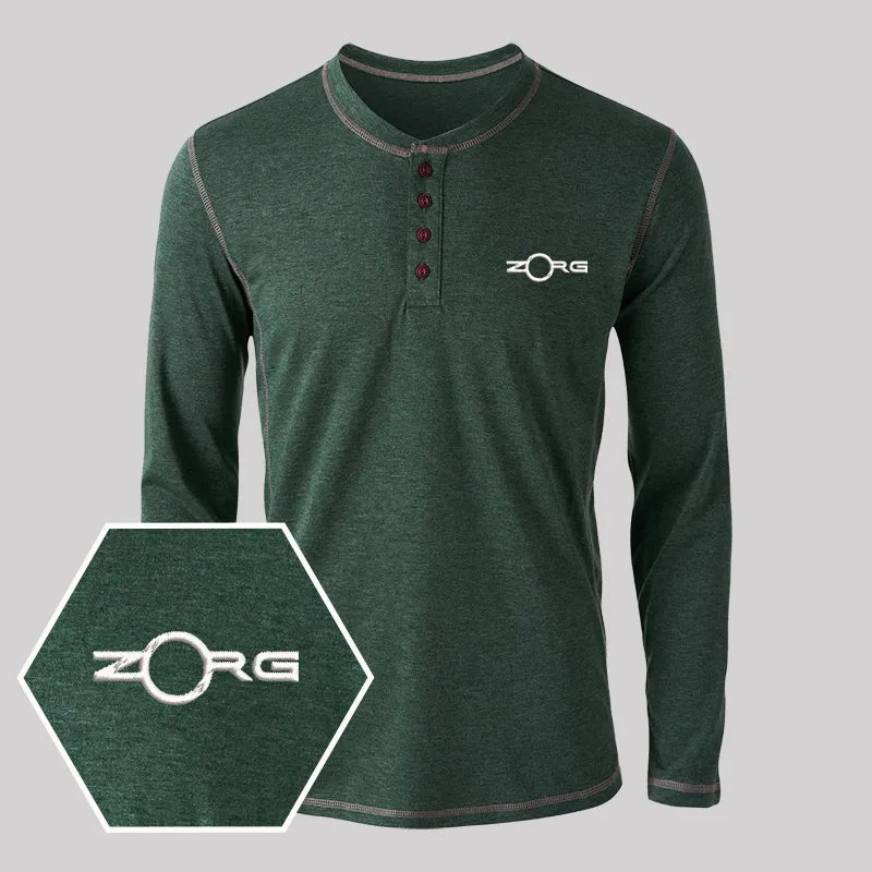 ZORG Geek Embroidered Long Sleeve Henley Shirts - Image 5