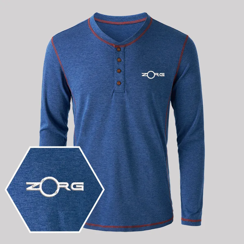 ZORG Geek Embroidered Long Sleeve Henley Shirts - Image 4
