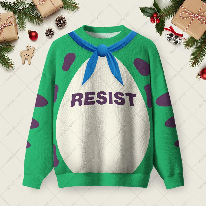 Resist Frog Suit Ugly Christmas Fuzzy Fleece Sweatshirt