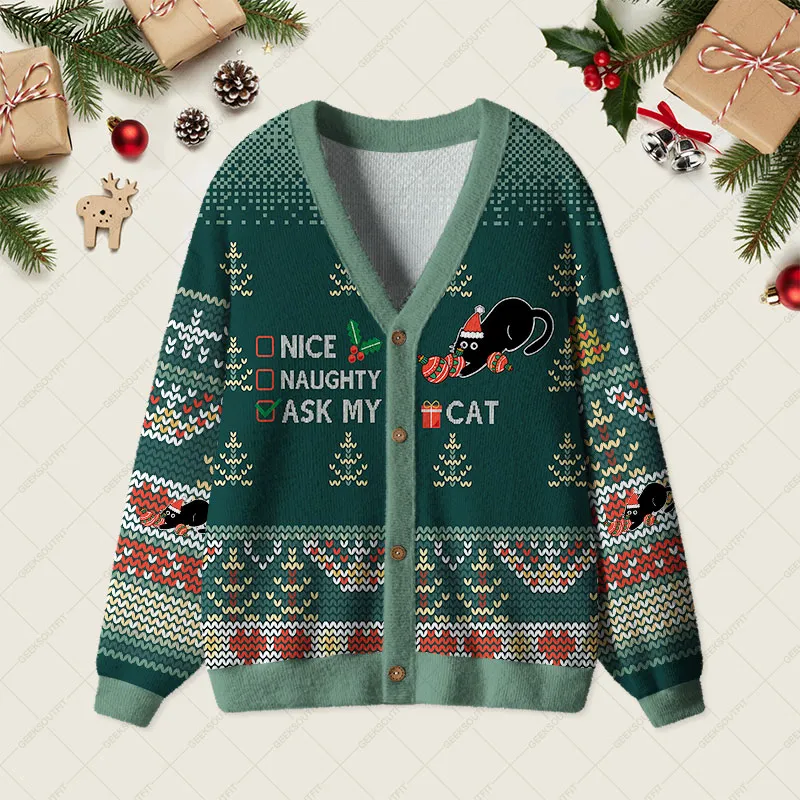The Cat's Christmas List Geek Ugly Cardigan Sweaters