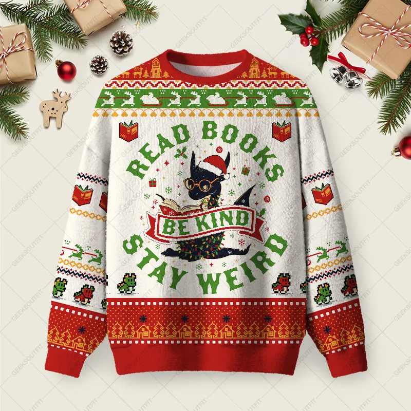 Stay Weird Ugly Christmas Fuzzy Fleece Sweatshirt