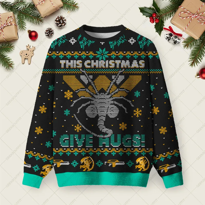 This Christmas Give Hugs Ugly Christmas Fuzzy Fleece Sweatshirt