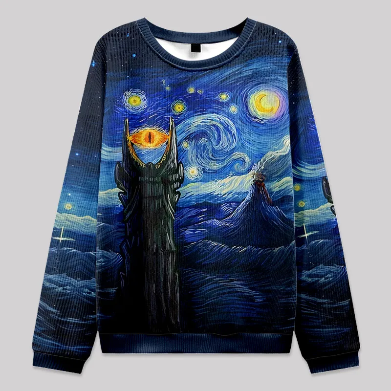 Starry Night Mountain Fuzzy Fleece Sweatshirt