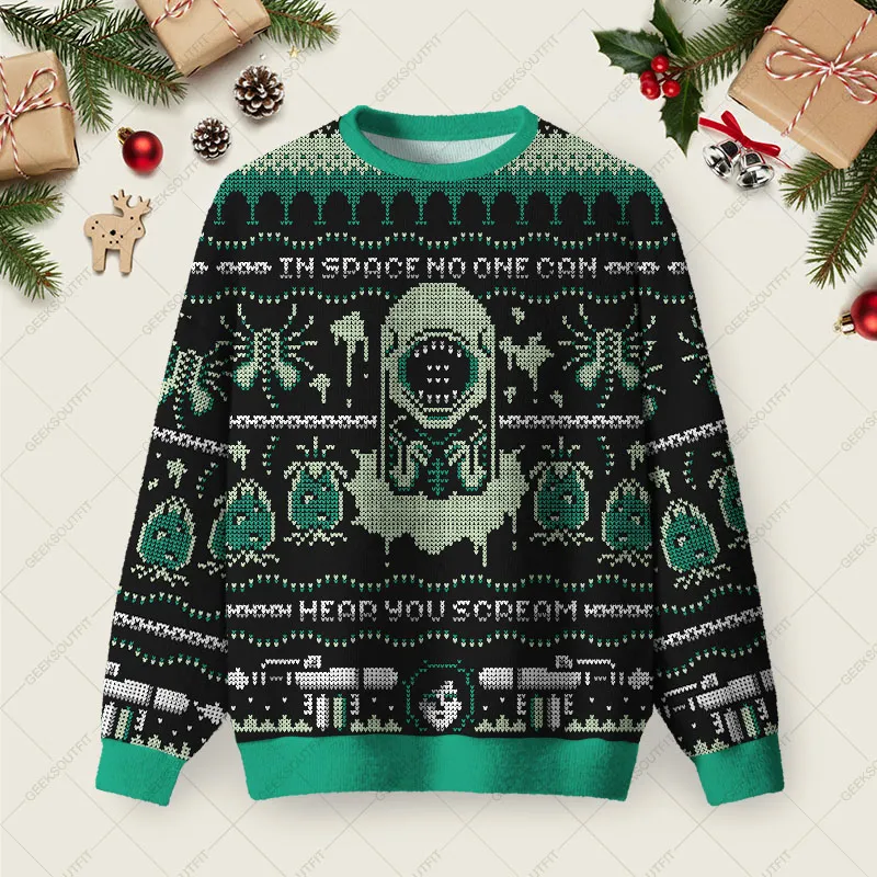 Alien World Ugly Christmas Fuzzy Fleece Sweatshirt