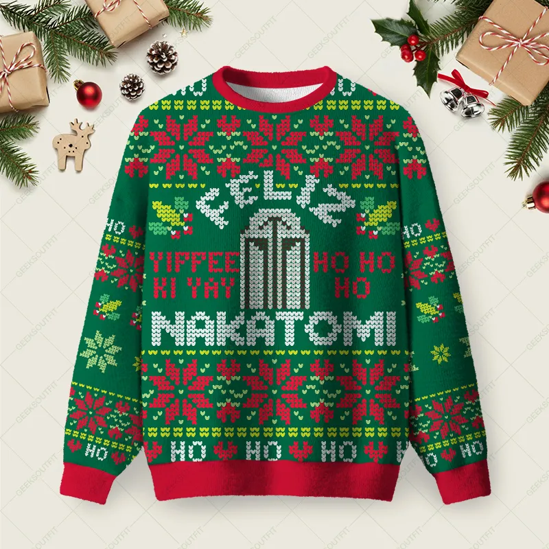 Nakatomi Holiday Heist Ugly Christmas Fuzzy Fleece Sweatshirt