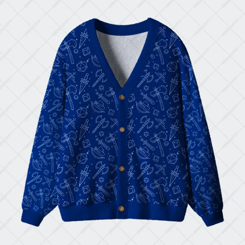 Scifi Medieval Weapons Blue Geek Ugly Cardigan Sweaters