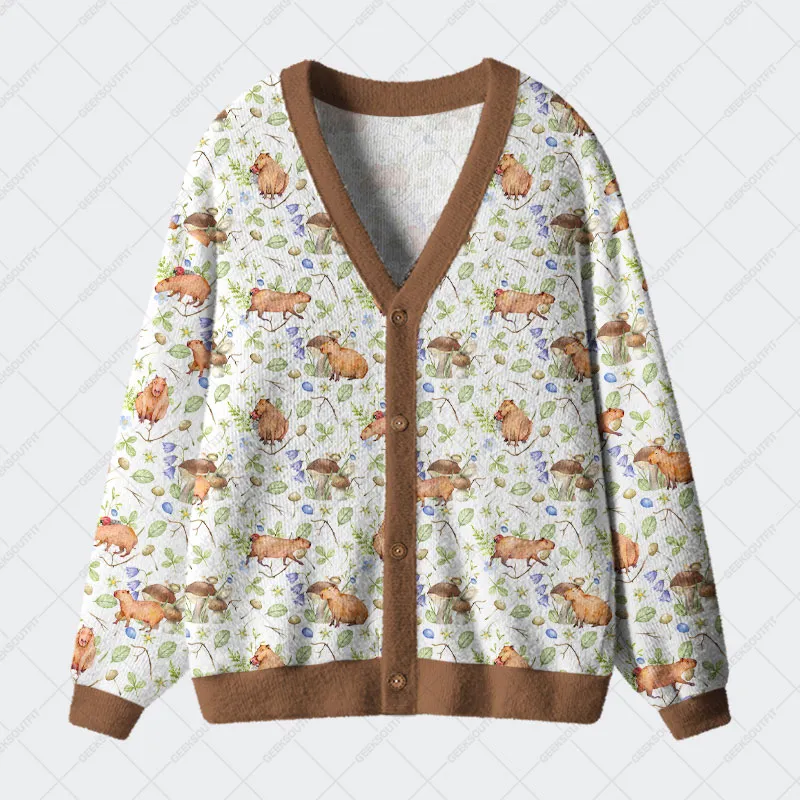 Watercolor Capybara Geek Ugly Cardigan Sweaters