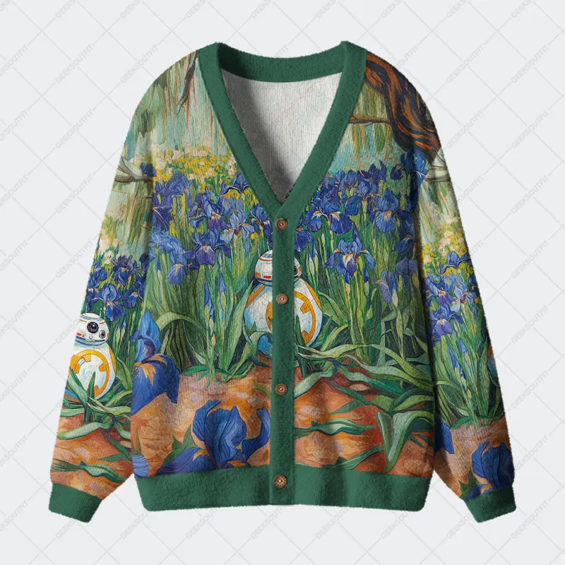 Van Gogh Iris Oil Painting BB-8 Geek Ugly Cardigan Sweaters