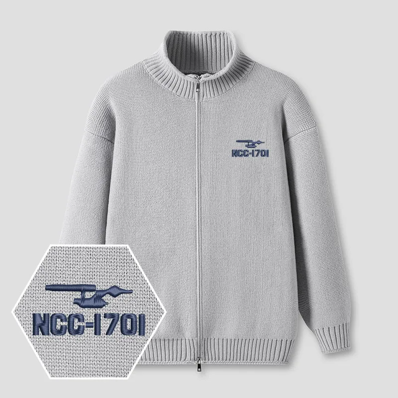 Alternative view of Scifi Spacecraft Embroidered Full‑Zip Cardigan