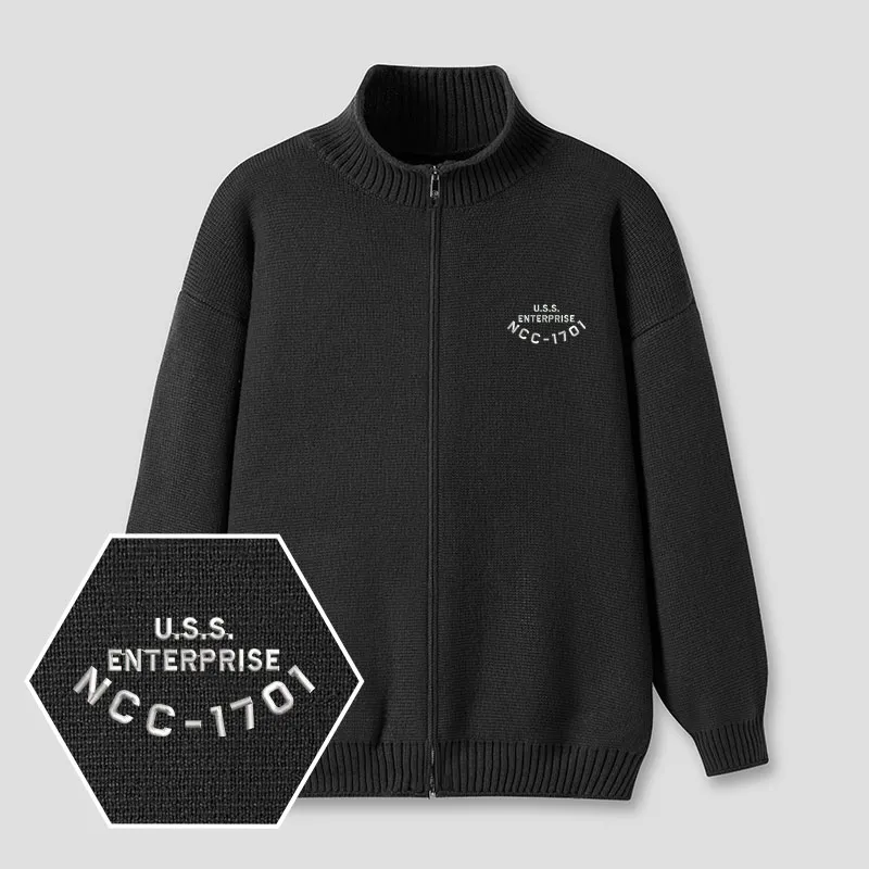 Scifi Spacecraft Embroidered Full‑Zip Cardigan