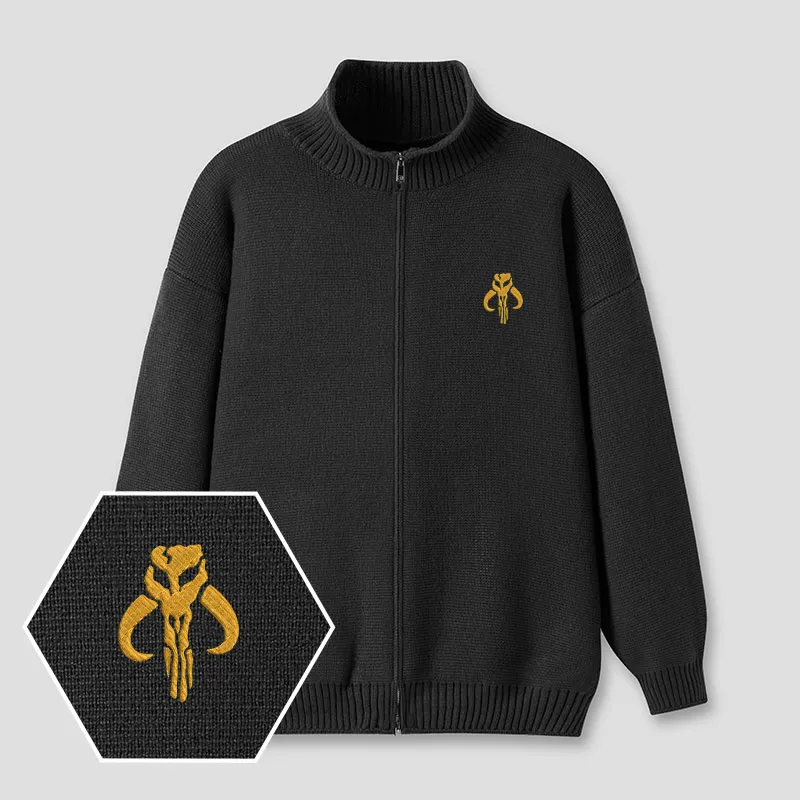 Mythosaur Embroidered Full‑Zip Cardigan