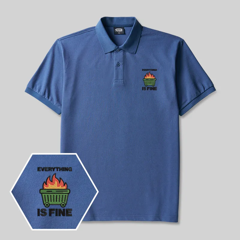 Alternative view of Everything’s on Fire Geek Embroidered Polo Shirts