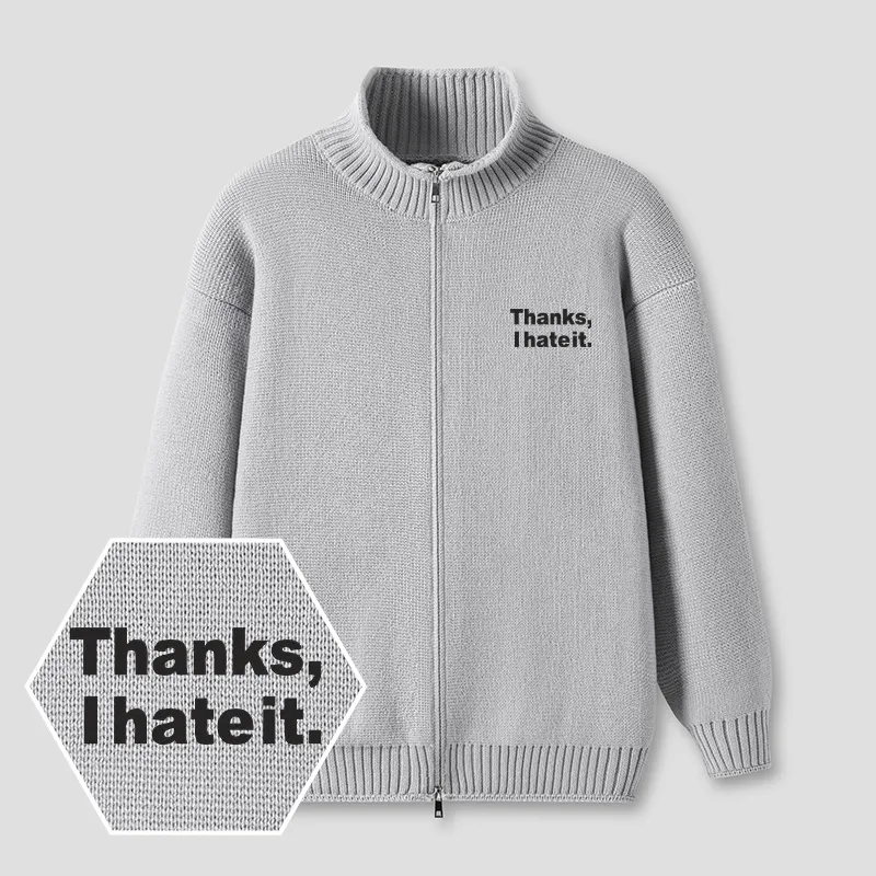 Alternative view of Thanks I Hate It Embroidered Full‑Zip Cardigan
