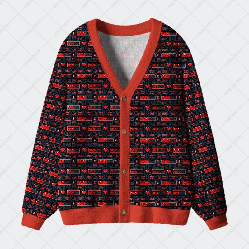 Pixel Heartbeat Geek Ugly Cardigan Sweaters