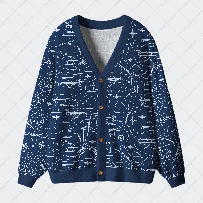 Flight Blueprint Geek Ugly Cardigan Sweaters