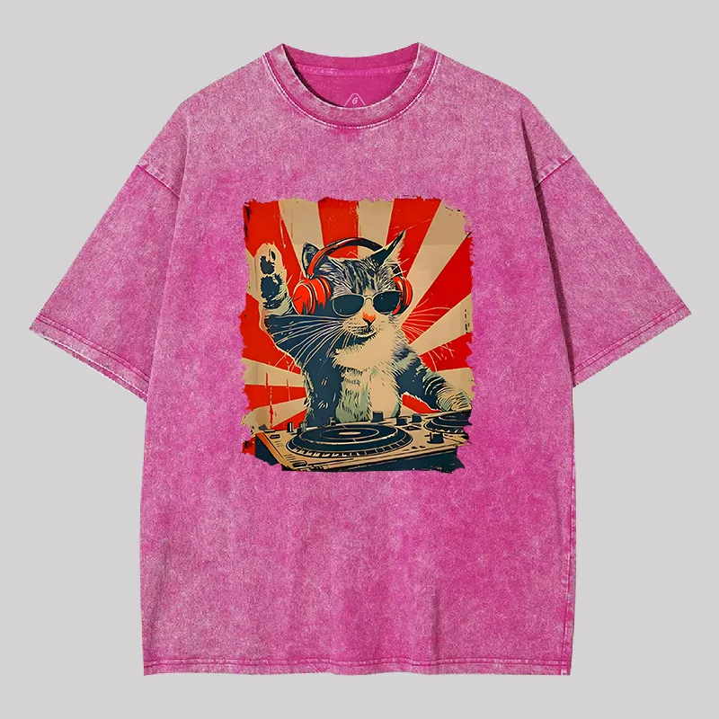 Rock Music Cat Vintage Geek Washed T-shirt - Image 6