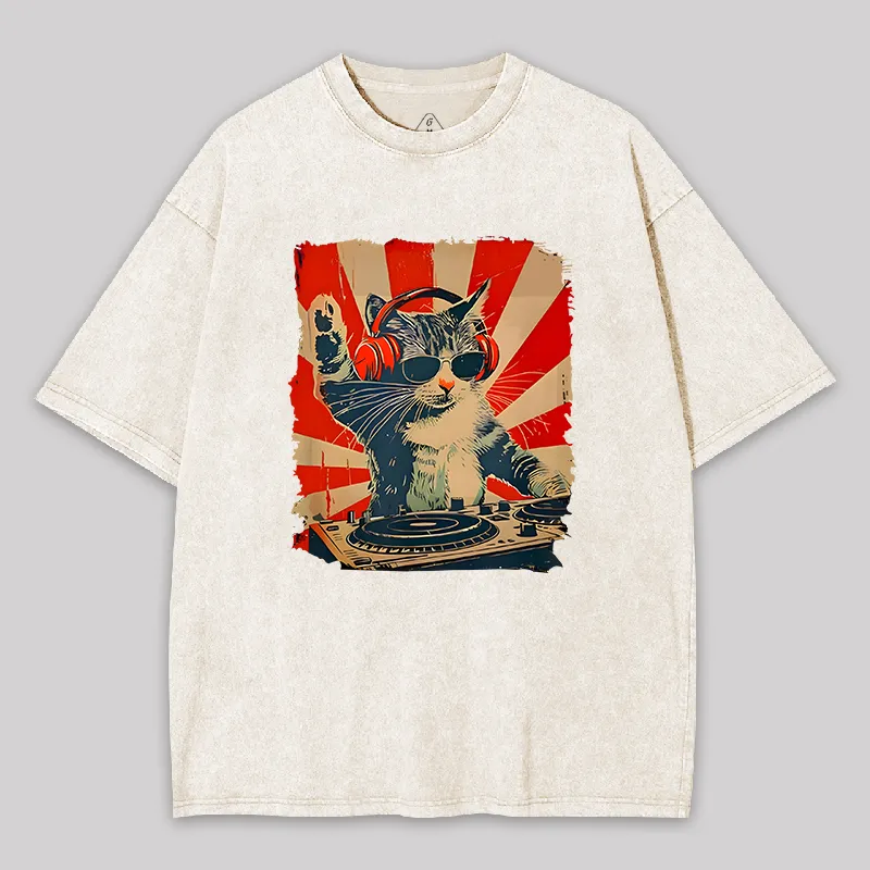 Rock Music Cat Vintage Geek Washed T-shirt - Image 9