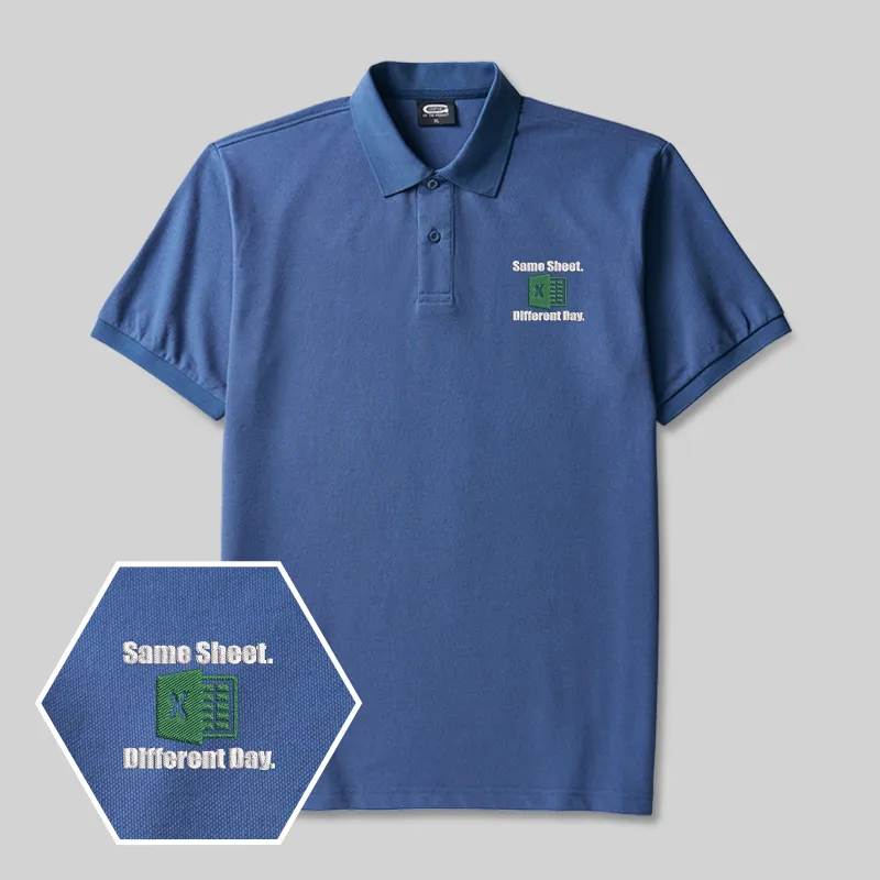 Alternative view of Same Sheet Different Day Geek Embroidered Polo Shirts