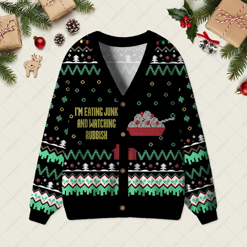 I'm Eating Junk and Watching Rubbish Geek Ugly Cardigan Sweaters