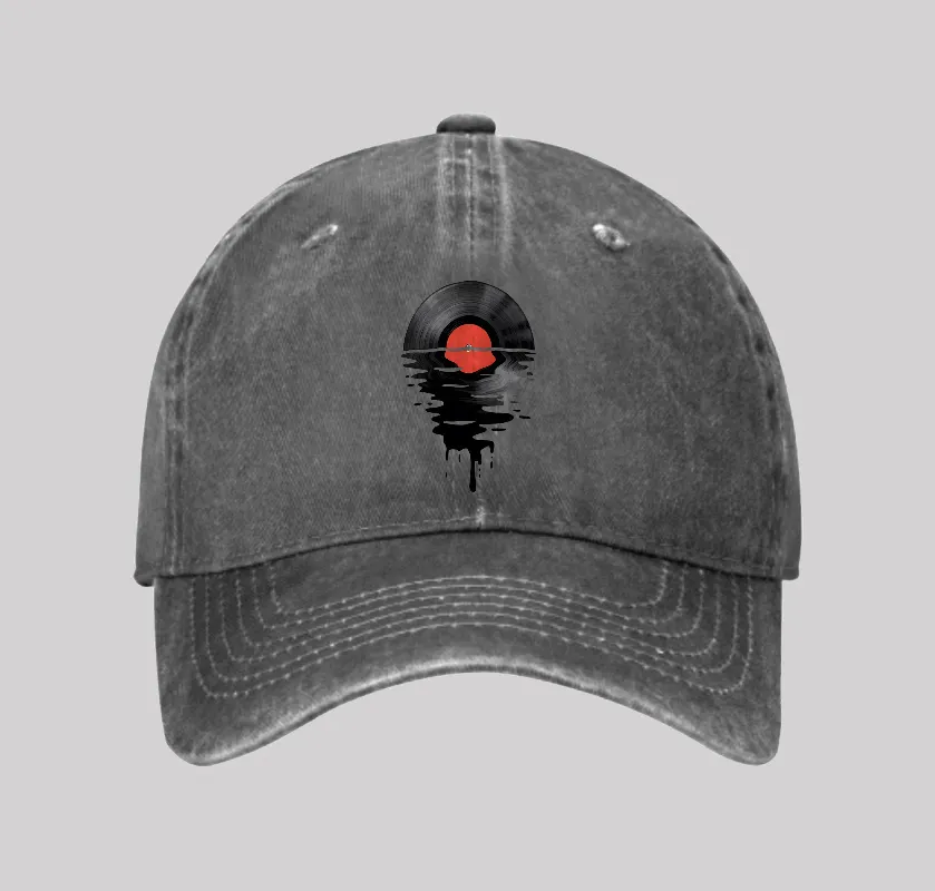 Vinyl LP Music Record Sunset Red Geek Washed Vintage Baseball Cap
