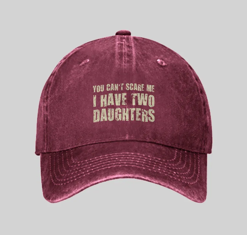 You Can't Scare Me I Have Two Daughters Geek Washed Vintage Baseball Cap - Image 3