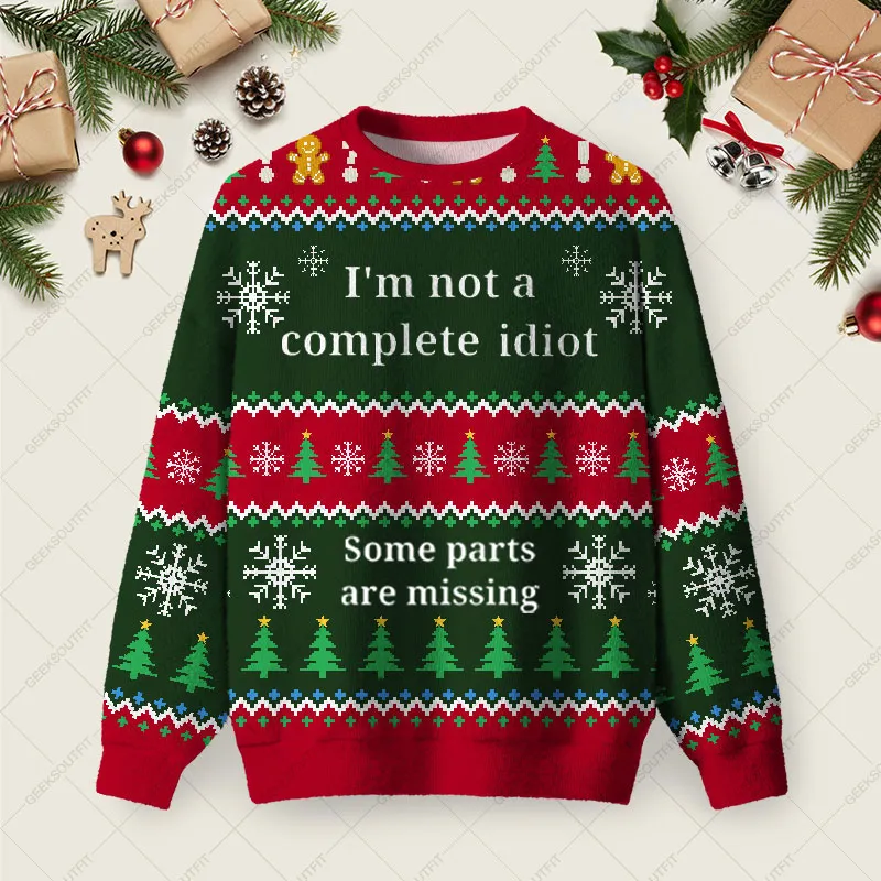 Funny Idiot Ugly Christmas Fuzzy Fleece Sweatshirt