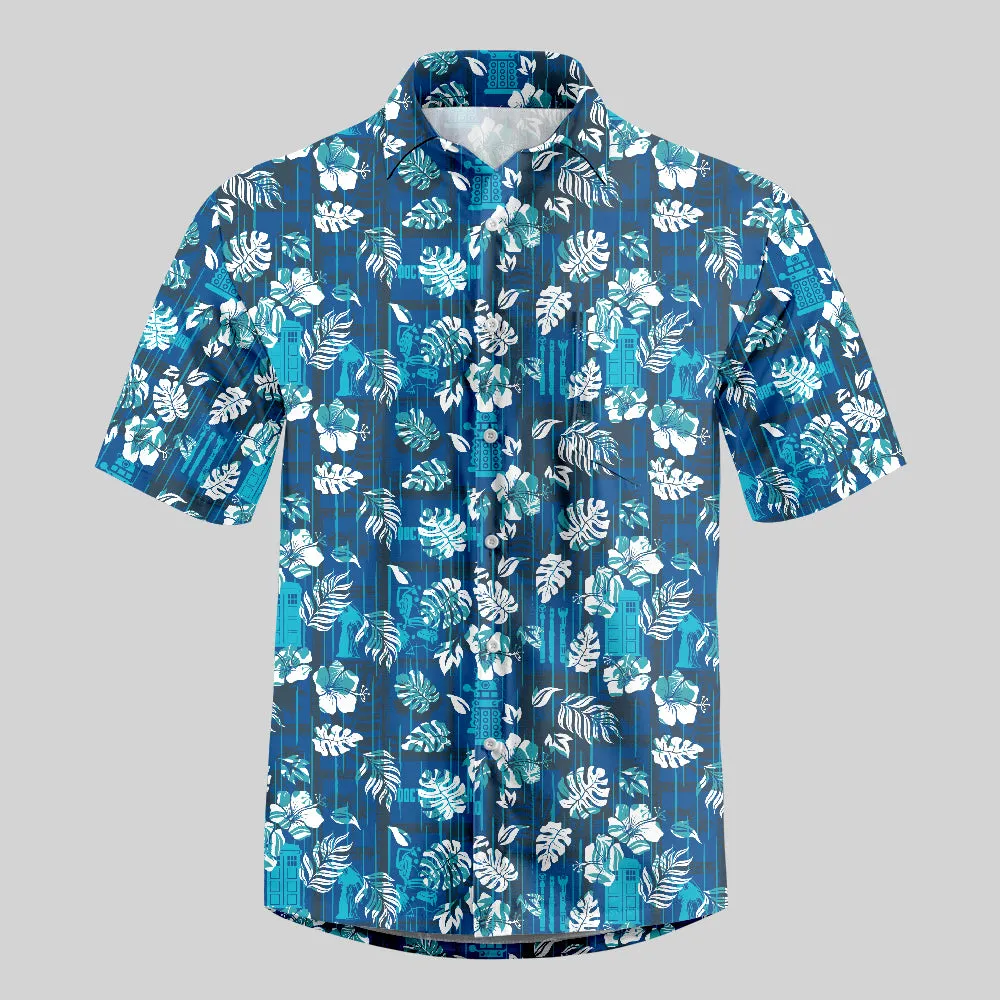 Mysterious Phone Booth Hawaiian Leaves Button Up Pocket Shirt
