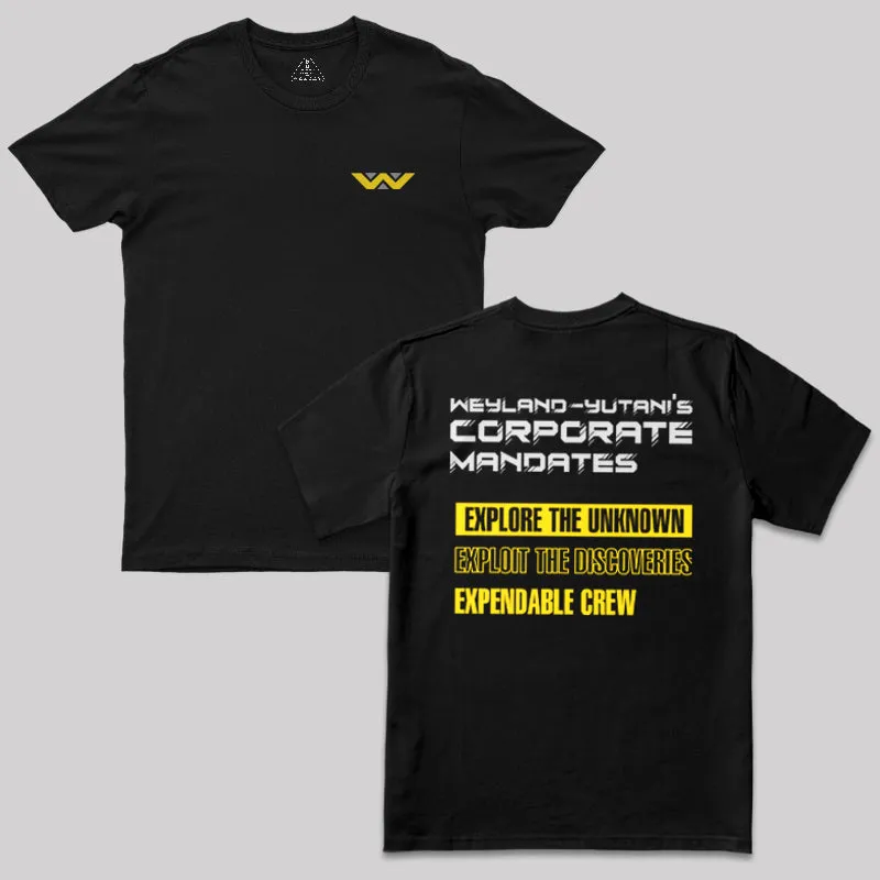 Alternative view of Weyland-Yutani’s Corporate Mandates T-Shirt