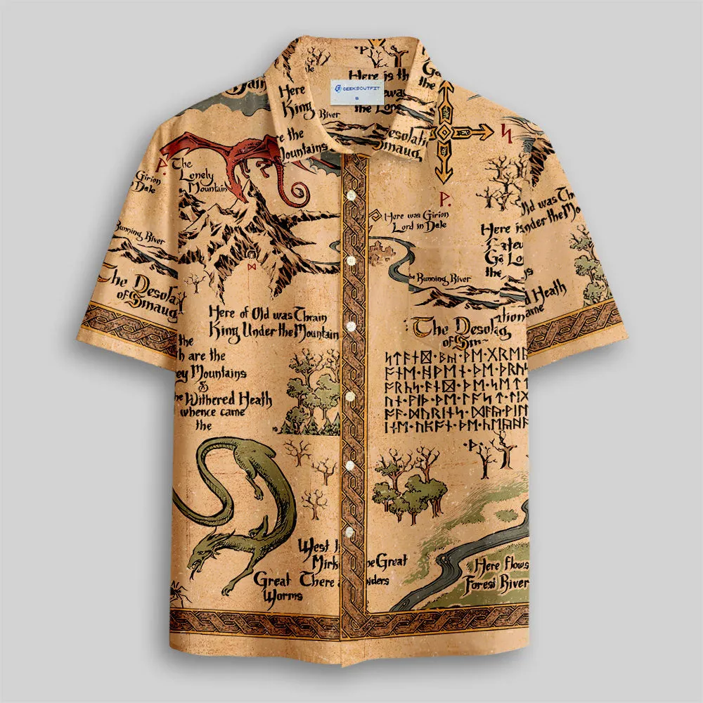 Medieval Science Fiction Map Button Up Pocket Shirt