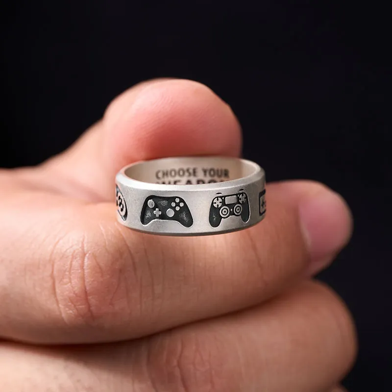 Game Controller Geek Silver Band Ring