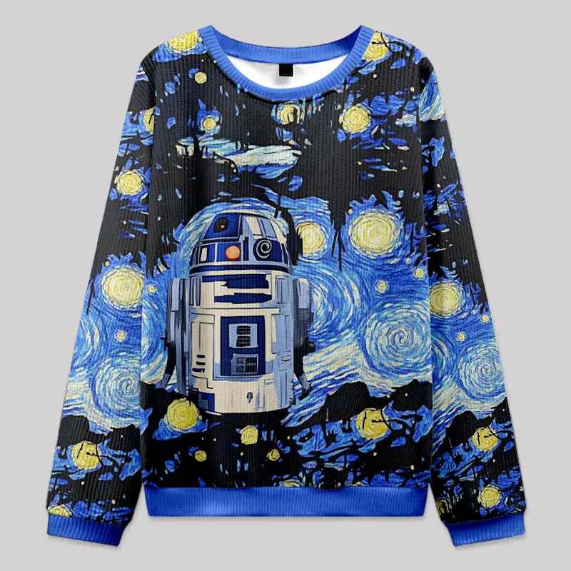 Robot Starry Night Fuzzy Fleece Sweatshirt