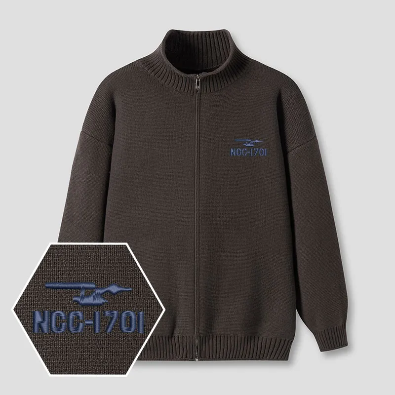 Scifi Spacecraft Embroidered Full‑Zip Cardigan - Image 3