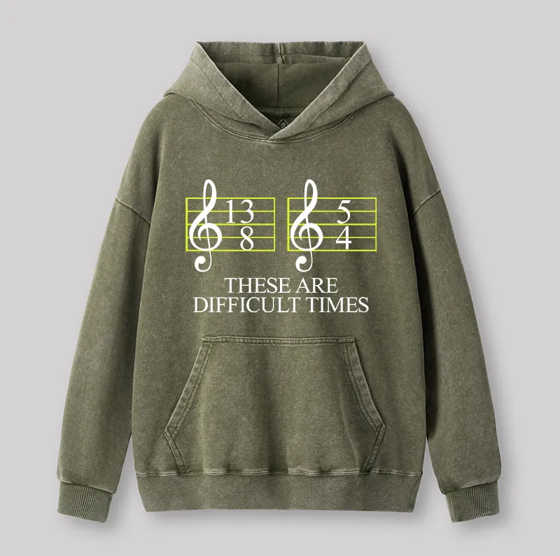 Alternative view of Music Difficult Times Geek Washed Hoodie