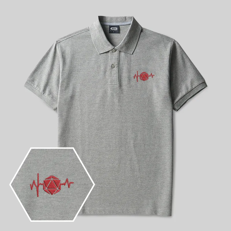 D20 Heartbeat Geek Embroidered Polo Shirts