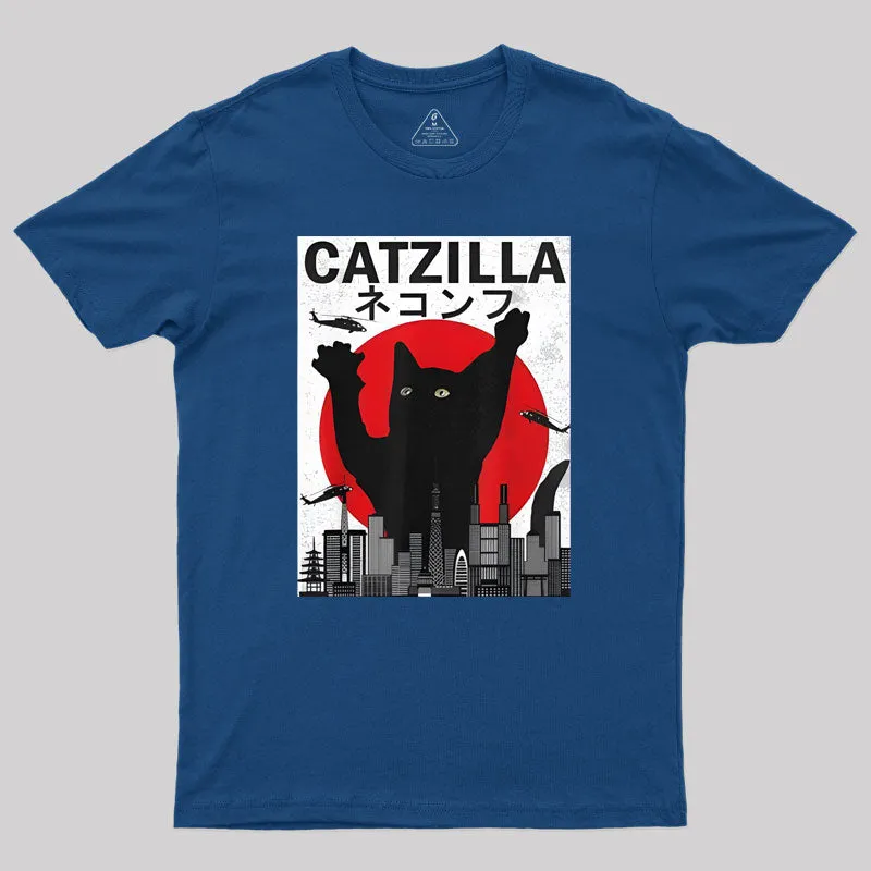 Alternative view of Vintage Catzilla Japanese Sunset Style T-Shirt