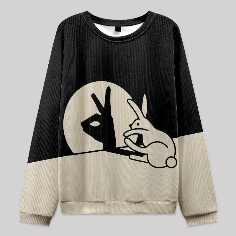 Funny Rabbit Hand Shadow Puppets Bunny Figure Pop Art Fuzzy Fleece Sweatshirt