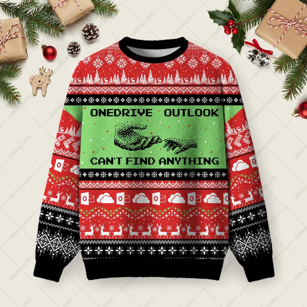 Onedrive Outlook Can't Find Anything Ugly Christmas Fuzzy Fleece Sweatshirt