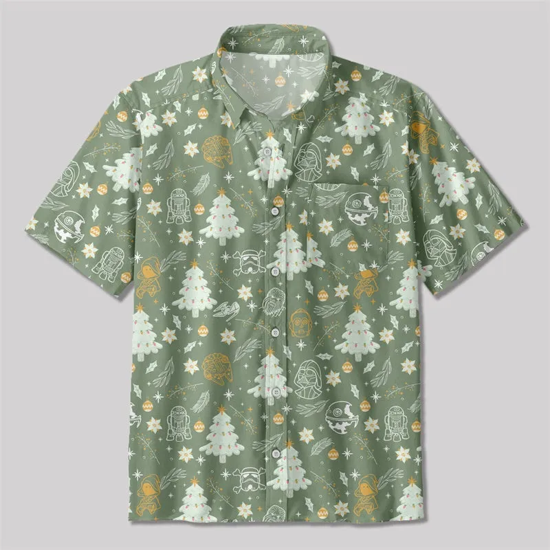 Christmas Scifi Wars Space Ship Button Up Pocket Shirt