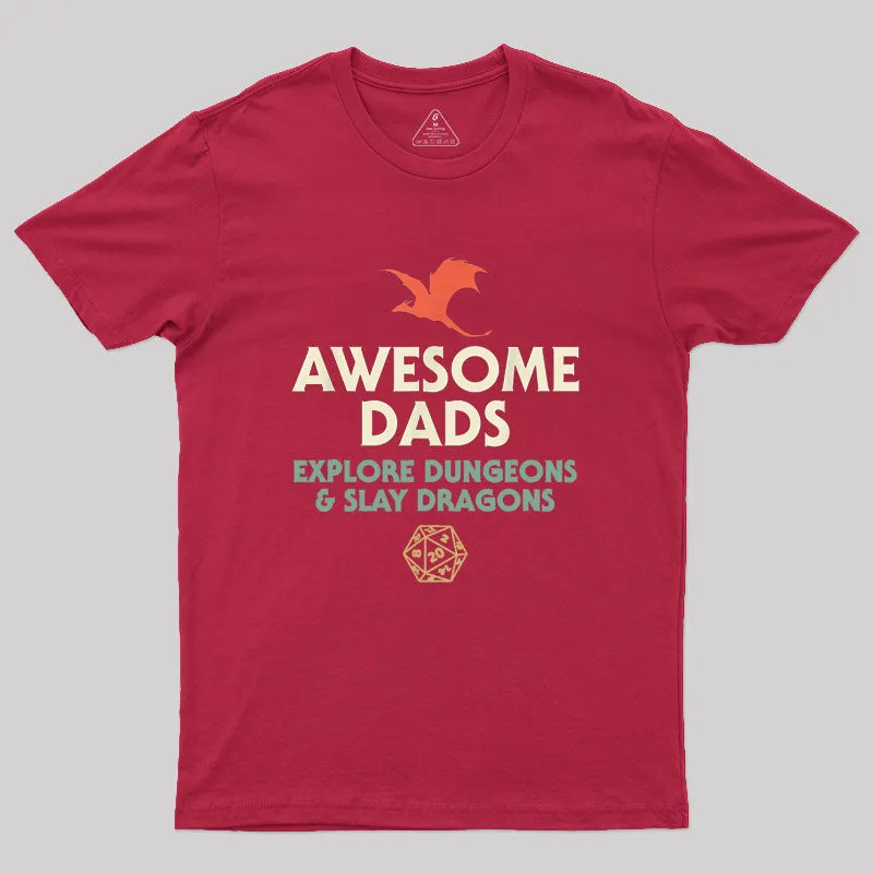 Awesome Dads Explore Dungeons and Slay Dragons Geek T-Shirt - Image 5