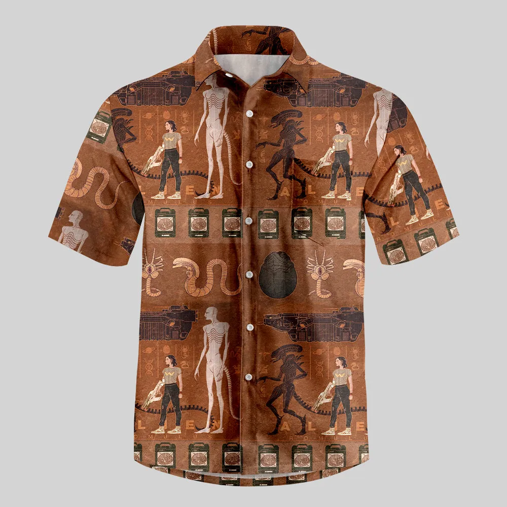 Alien Ancient Egyptian Murals Button Up Pocket Shirt - Image 4