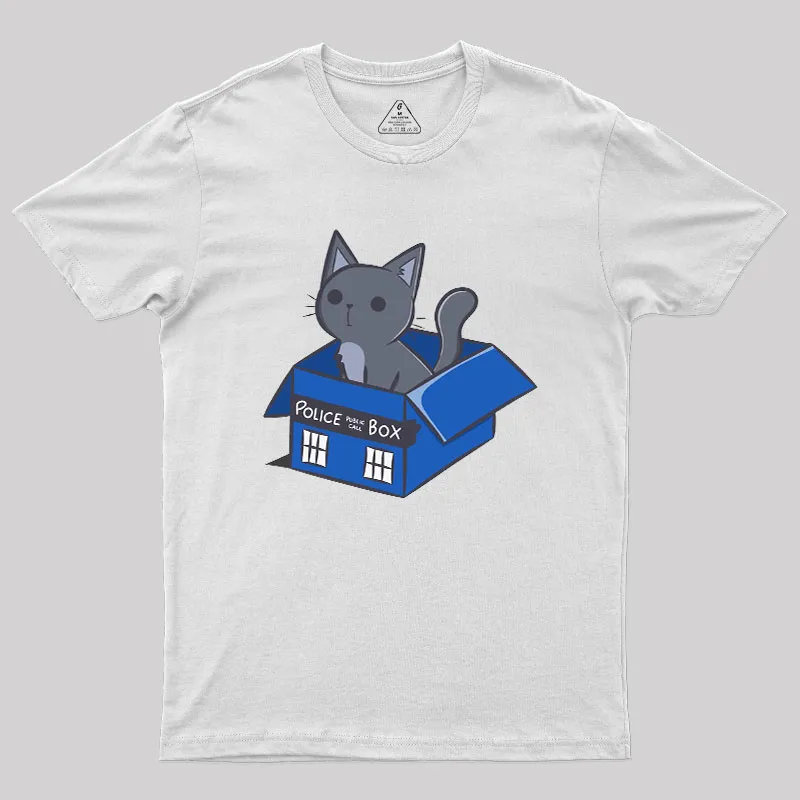 Cat In a Blue Box Geek T-Shirt - Image 11