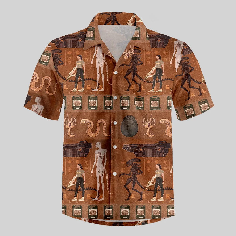 Alien Ancient Egyptian Murals Button Up Pocket Shirt - Image 2